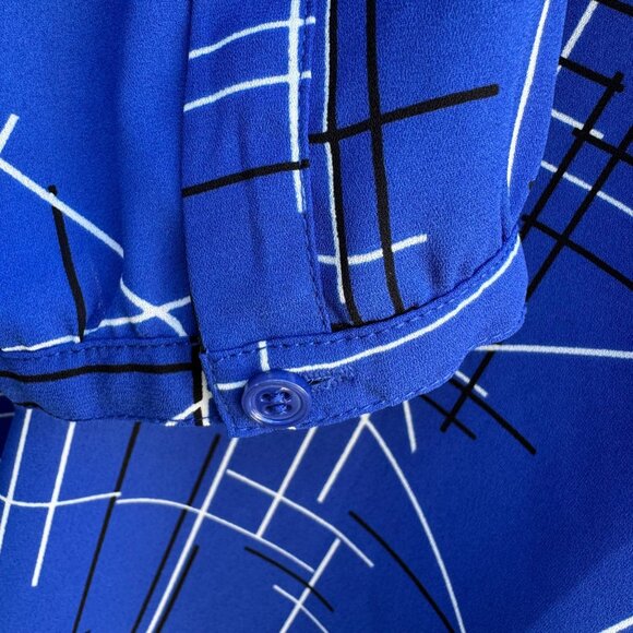 NYDJ Womens Blue Geometric Print Long Sleeve Pleated Back Preppy Tunic Blouse M - Picture 6 of 9